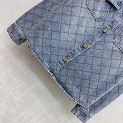 Chanel/Diamond-Quilted Denim Shirt with Collar