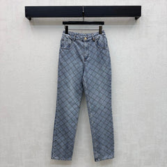 Chanel/Quilted Denim Trousers with Chain Detail