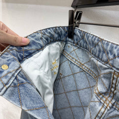 Chanel/Quilted Denim Trousers with Chain Detail