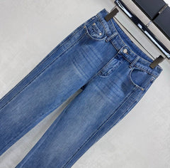 Chanel/Leather-Patch Bootcut Denim Trousers