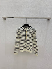 Chanel/Long-sleeve color-block striped knit top