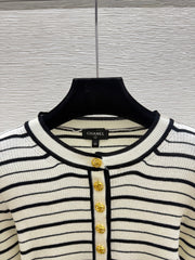 Chanel/Long-sleeve color-block striped knit top