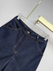 Chanel/Embroidered Straight-Leg Denim Trousers