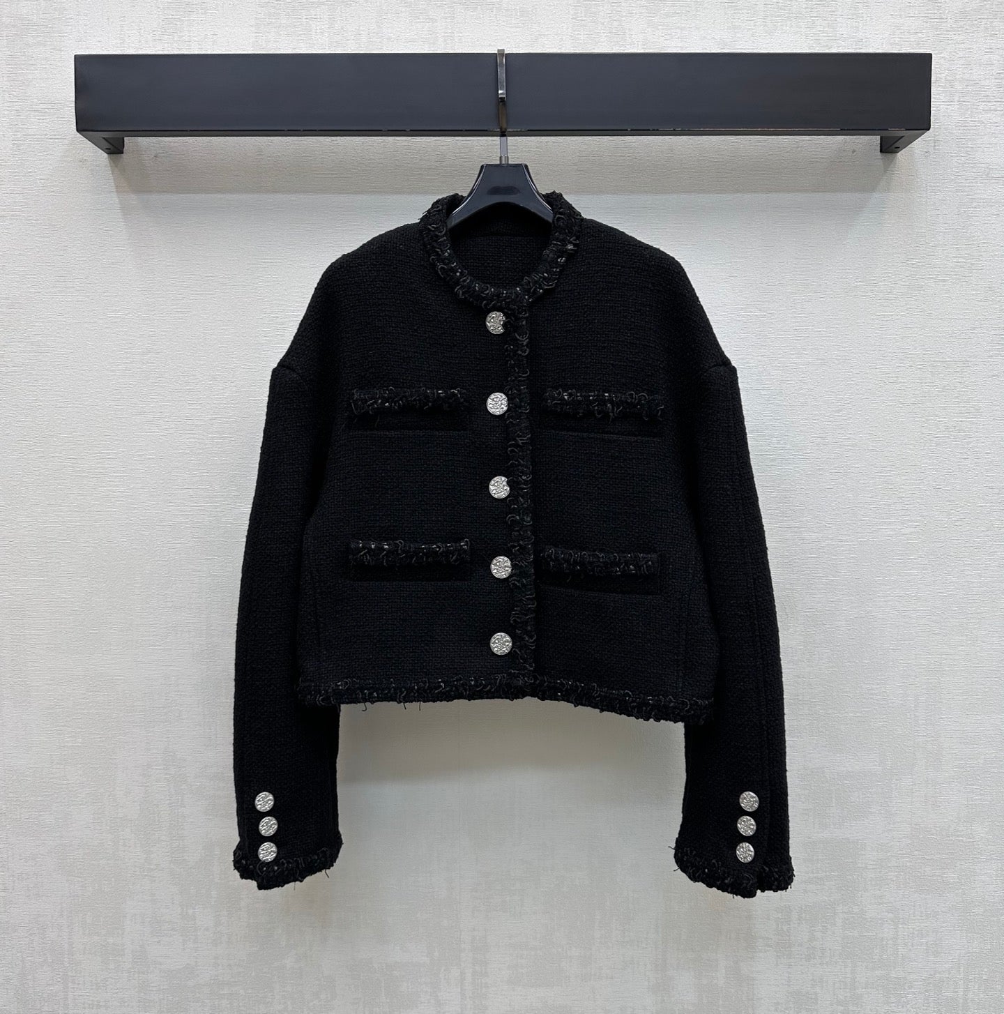 Chanel/Bound-Edge Crew-Neck Tweed Jacket
