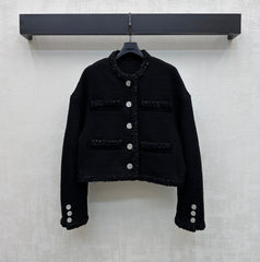Chanel/Bound-Edge Crew-Neck Tweed Jacket