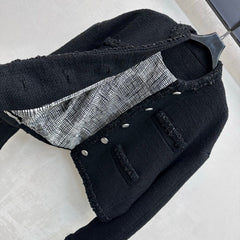 Chanel/Bound-Edge Crew-Neck Tweed Jacket