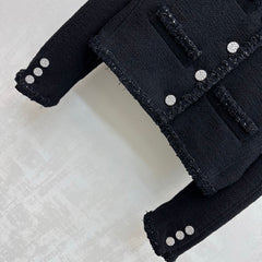 Chanel/Bound-Edge Crew-Neck Tweed Jacket