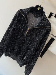 Chanel/Solid-color long-sleeve knit top with a collar