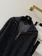 Chanel/Solid-color long-sleeve knit top with a collar