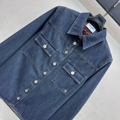 Chanel/Leather-Collared Denim Shirt-Jacket