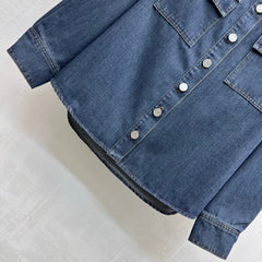 Chanel/Leather-Collared Denim Shirt-Jacket