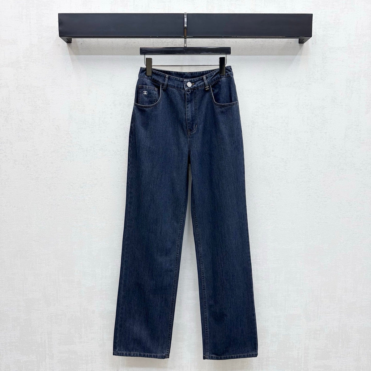 Chanel/Leather-Patch Bootcut Denim Trousers