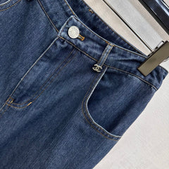 Chanel/Leather-Patch Bootcut Denim Trousers
