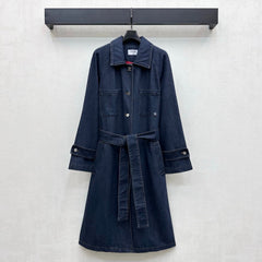 Chanel/Leather-Collared Denim Trench Coat