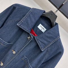 Chanel/Leather-Collared Denim Trench Coat