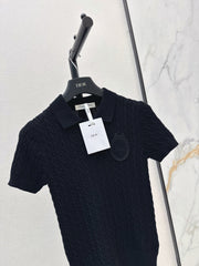 Short-sleeved knitted polo sweater