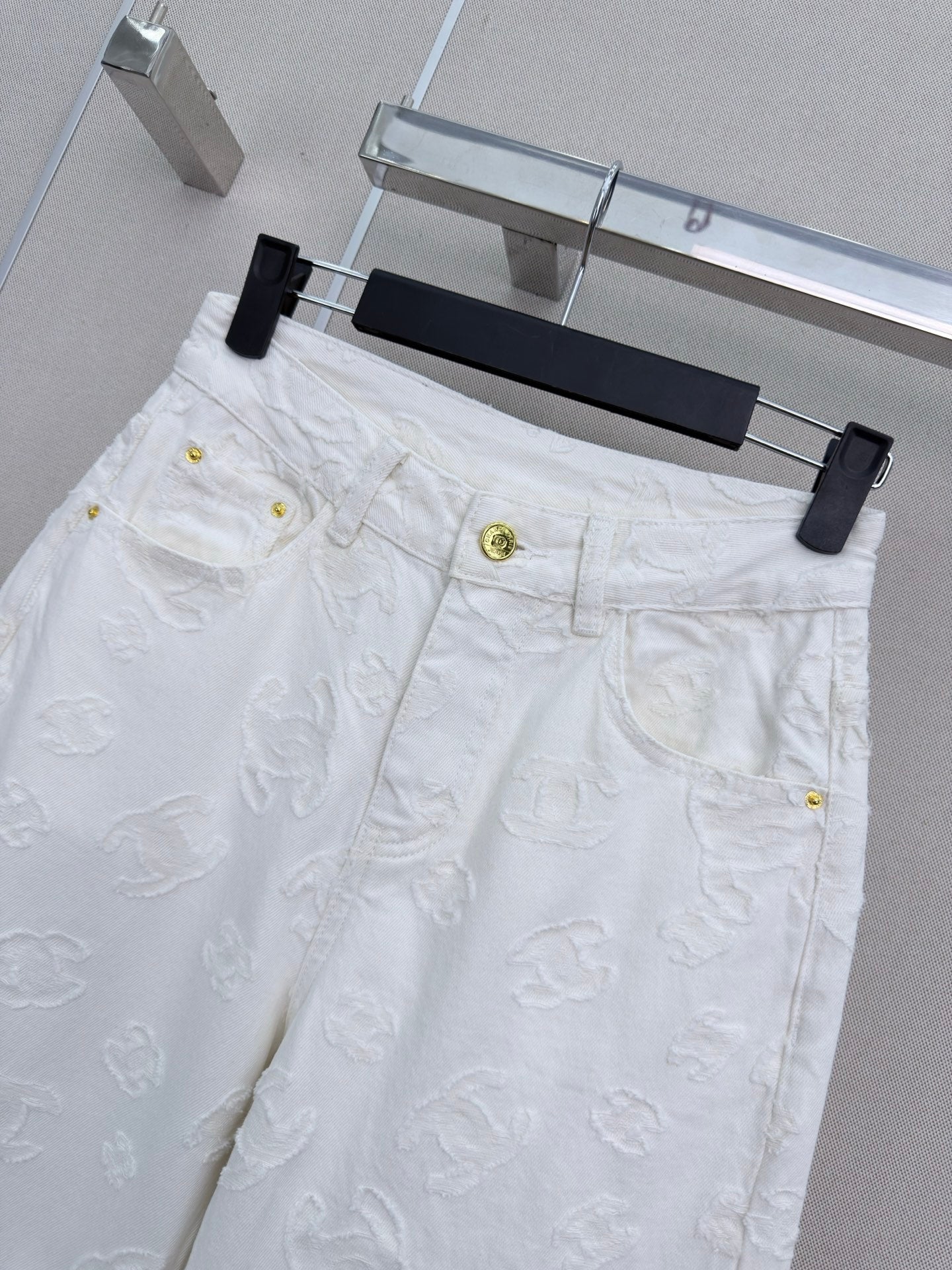 Jacquard wide-leg denim trousers