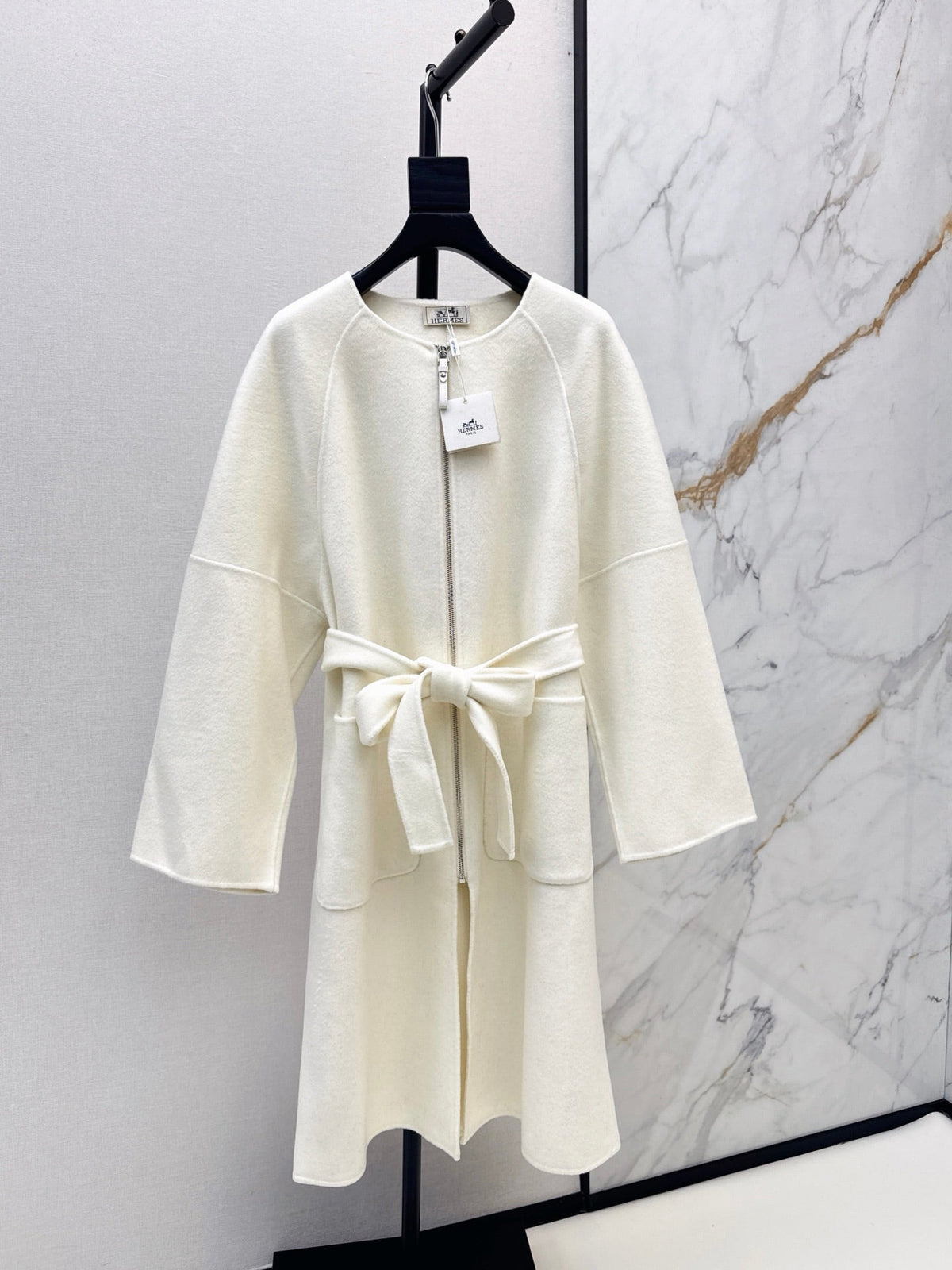 Hermès/26 Early Autumn New Double-Faced Round Neck Long Coat