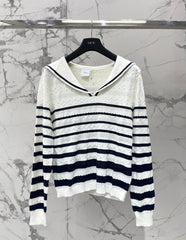 Striped Knit Top with a Sailor Collar