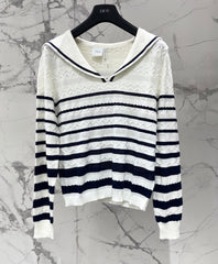 Striped Knit Top with a Sailor Collar