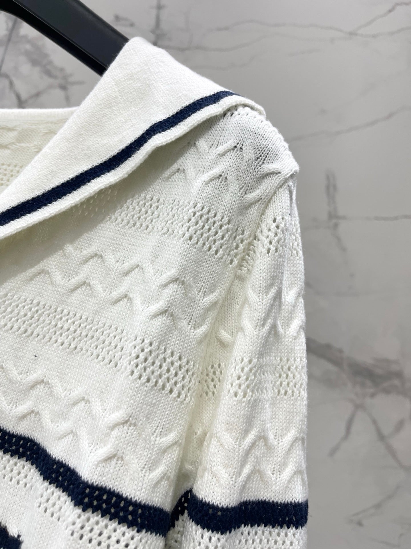 Striped Knit Top with a Sailor Collar