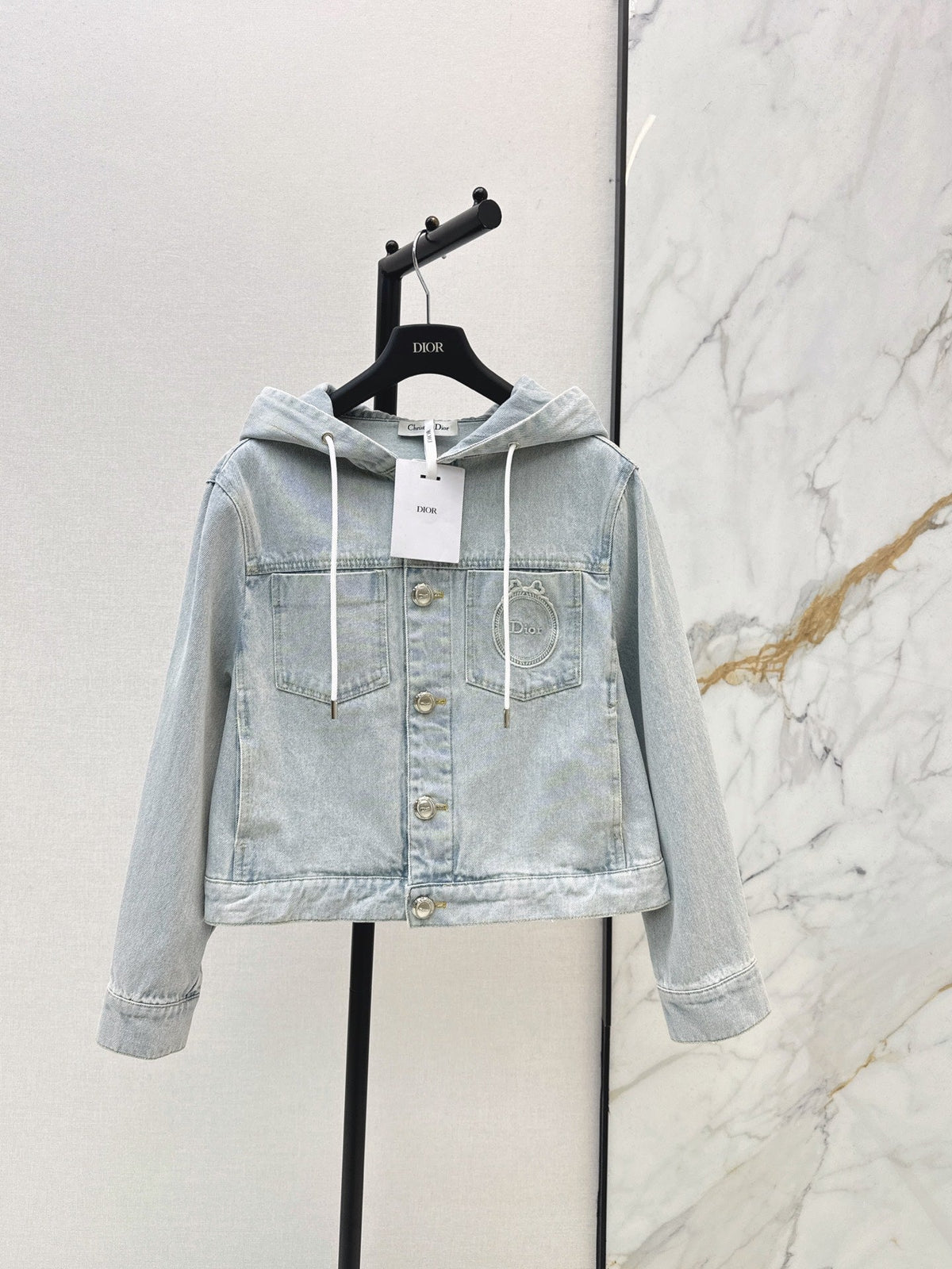 Vintage-Wash Hooded Denim Jacket