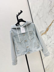 Vintage-Wash Hooded Denim Jacket