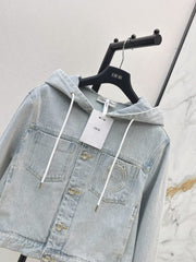 Vintage-Wash Hooded Denim Jacket