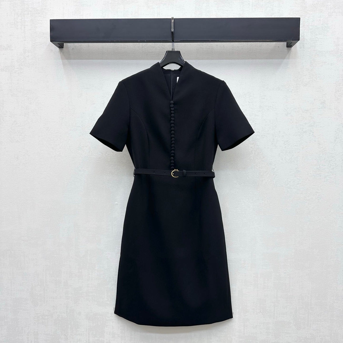 Fabric-Covered Button  Metal Belt Dress