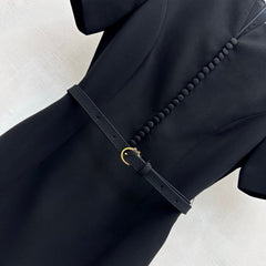 Fabric-Covered Button  Metal Belt Dress