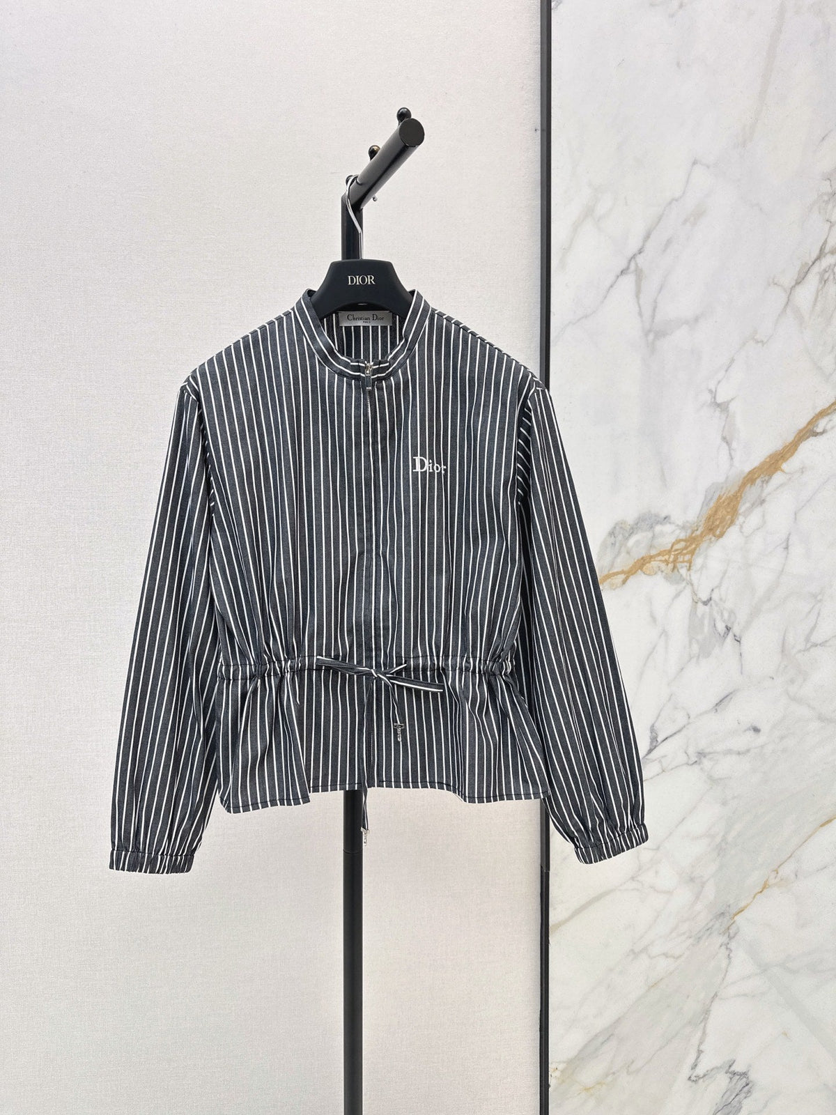 Striped Long-Sleeve Shirt with Drawstring Waist