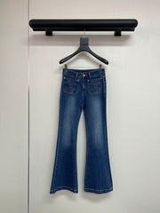 Rhinestone-Embellished Pocket Flare Jeans
