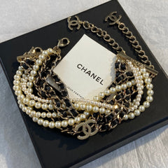 Leather-wrapped pearl twisted-rope bracelet