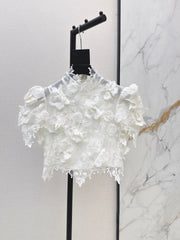 zimmermann/26ss 3D Floral Sleeveless Cropped Top