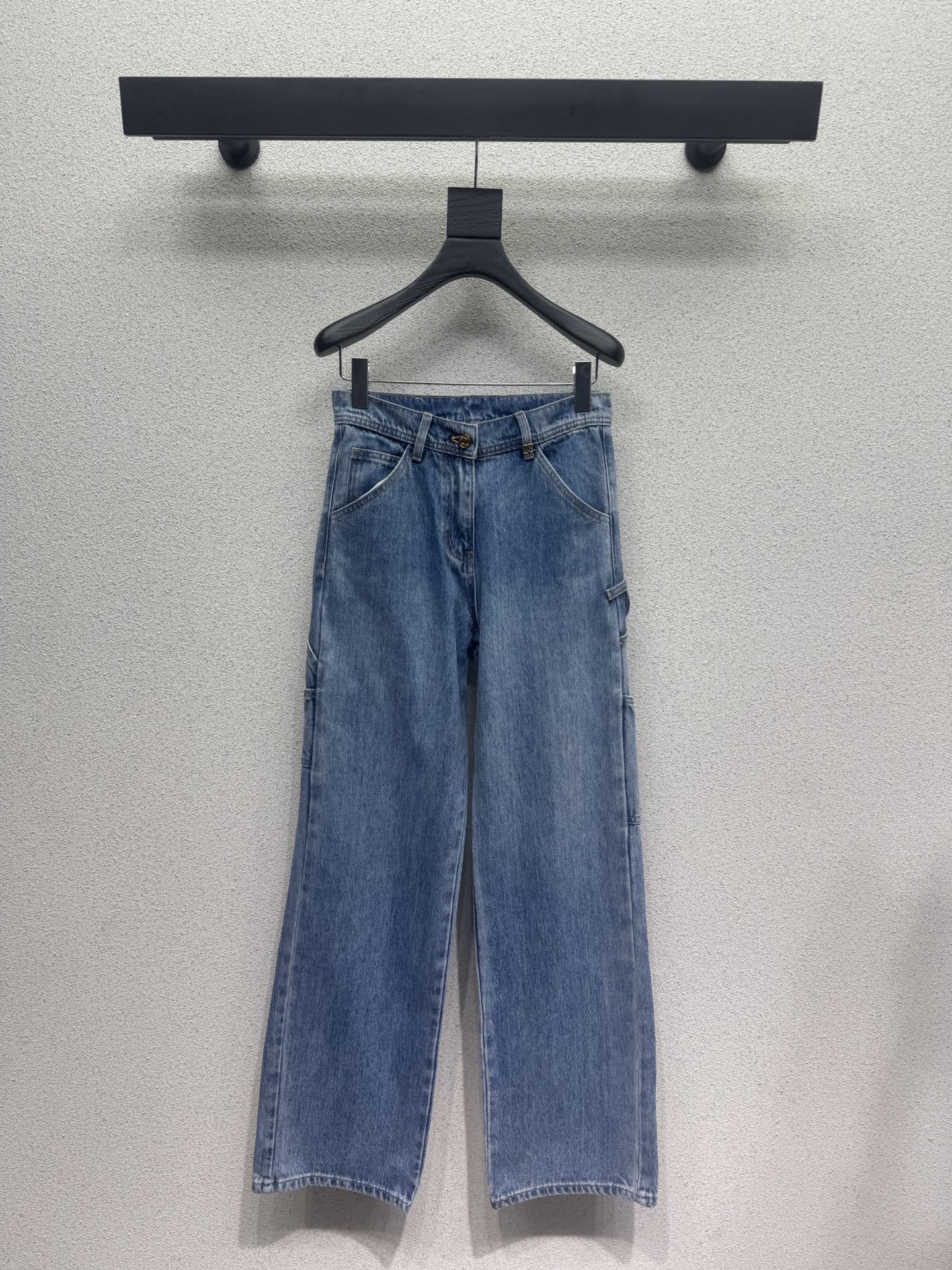 Washed Utility-Style Denim Trousers