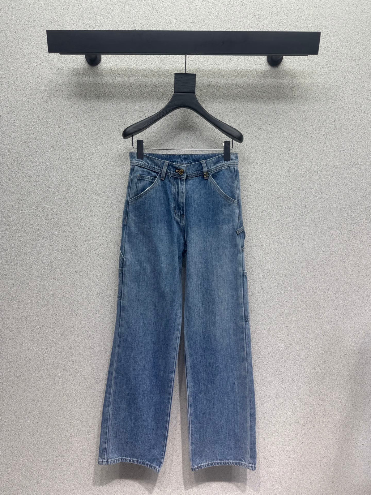 Washed Utility-Style Denim Trousers