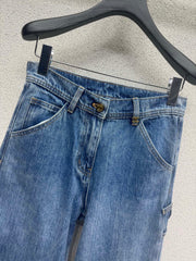 Washed Utility-Style Denim Trousers