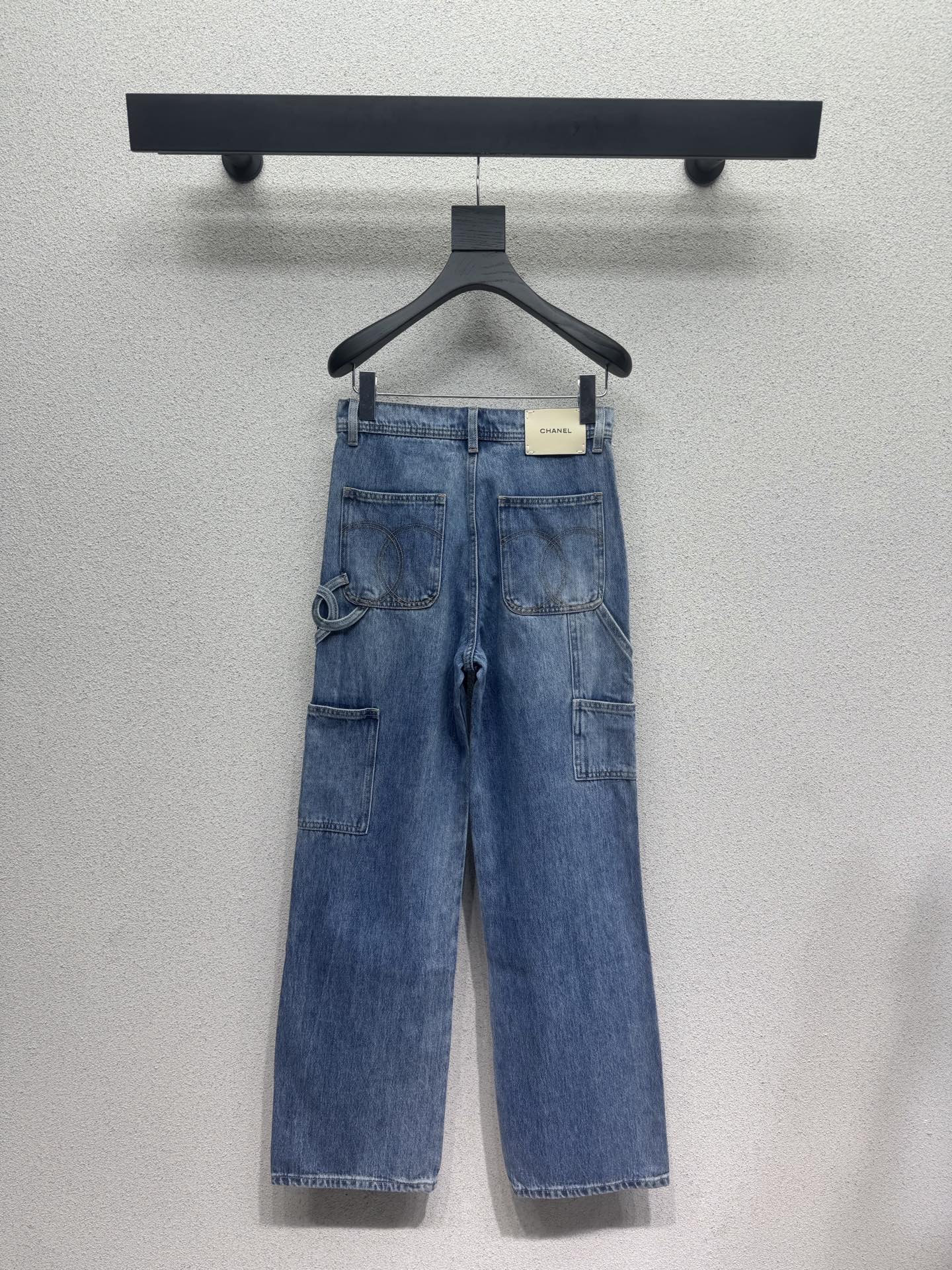 Washed Utility-Style Denim Trousers