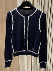 Lace-Trimmed Knit Cardigan