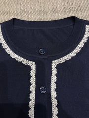 Lace-Trimmed Knit Cardigan