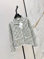 Jacquard-Knit Collared Cardigan