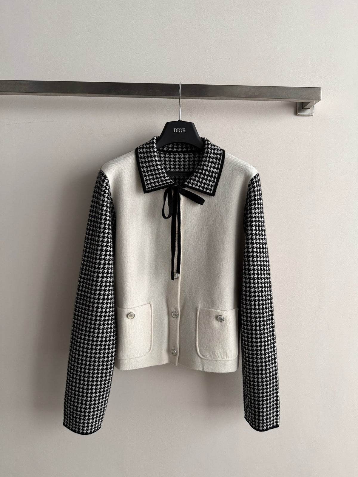 Classic Black & White Houndstooth Knit Jacket