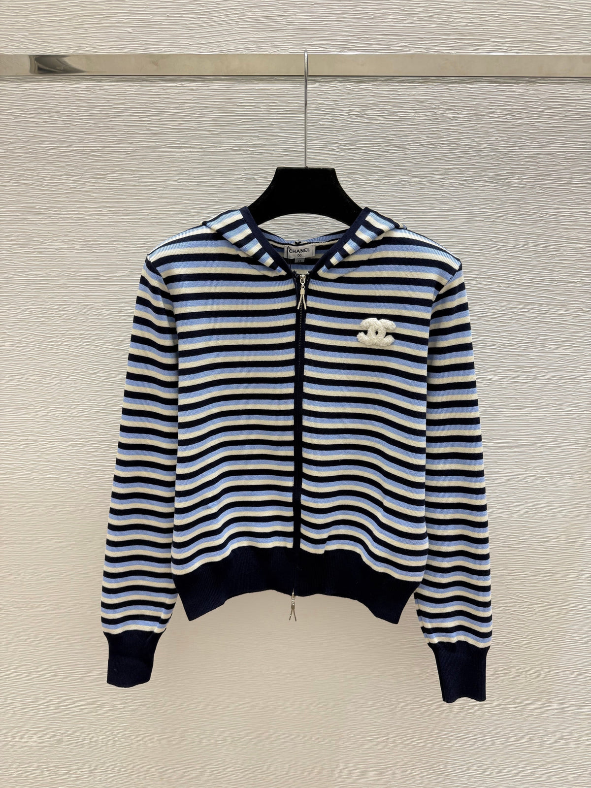 chanel/26 New Double C Stripe Hoodie Knit Cardigan