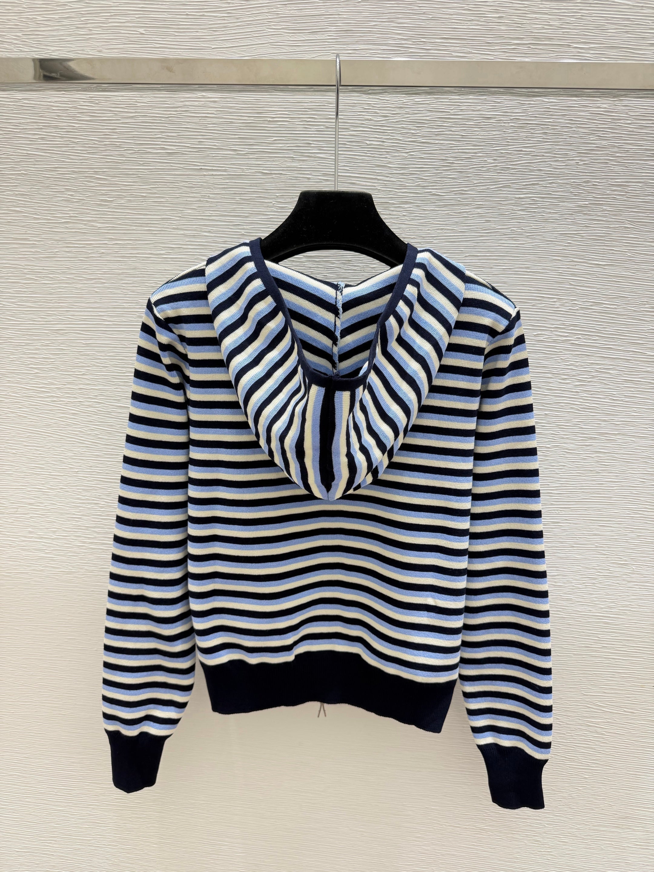 chanel/26 New Double C Stripe Hoodie Knit Cardigan