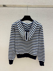 chanel/26 New Double C Stripe Hoodie Knit Cardigan