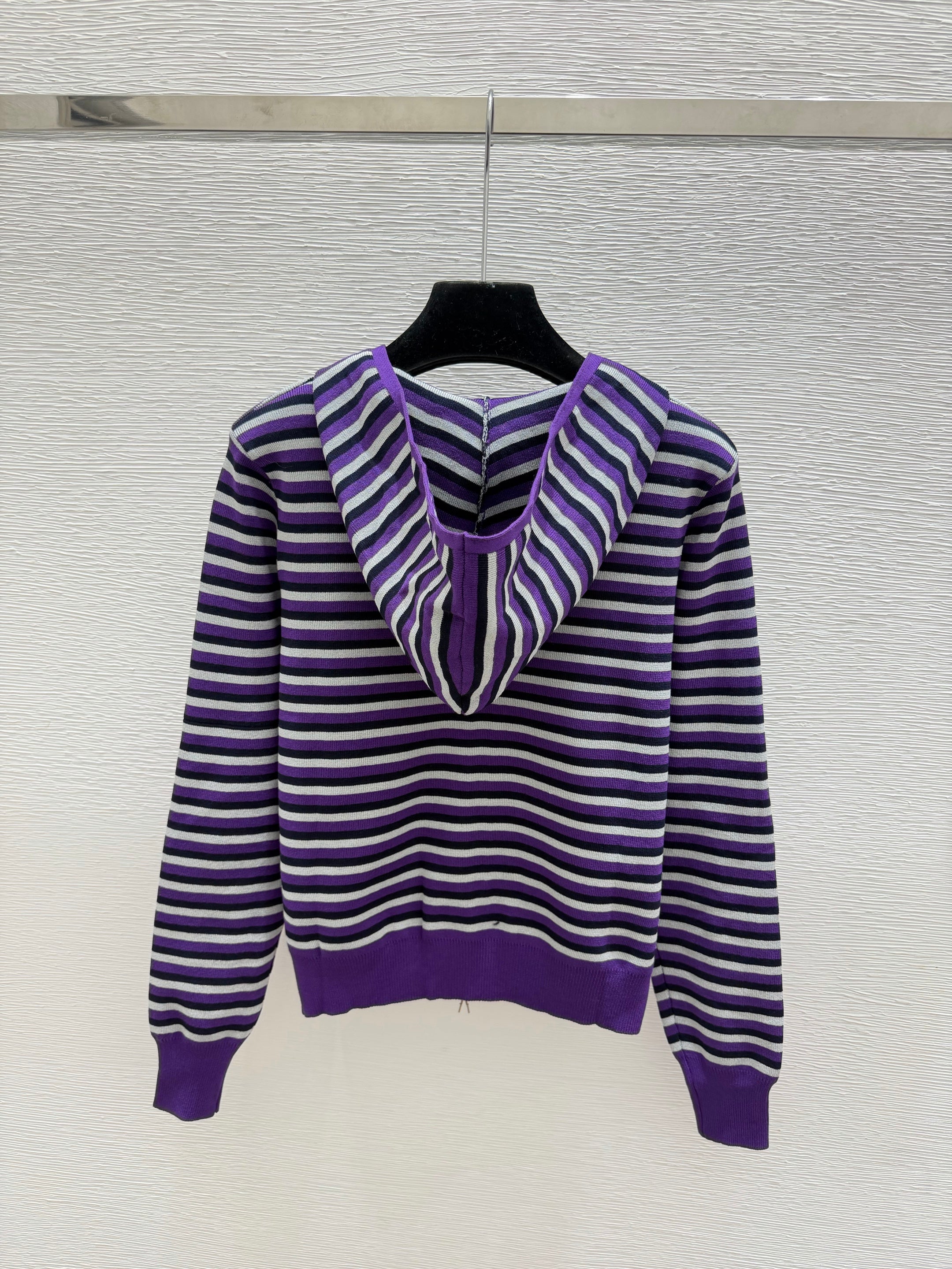 chanel/26 New Double C Stripe Hoodie Knit Cardigan