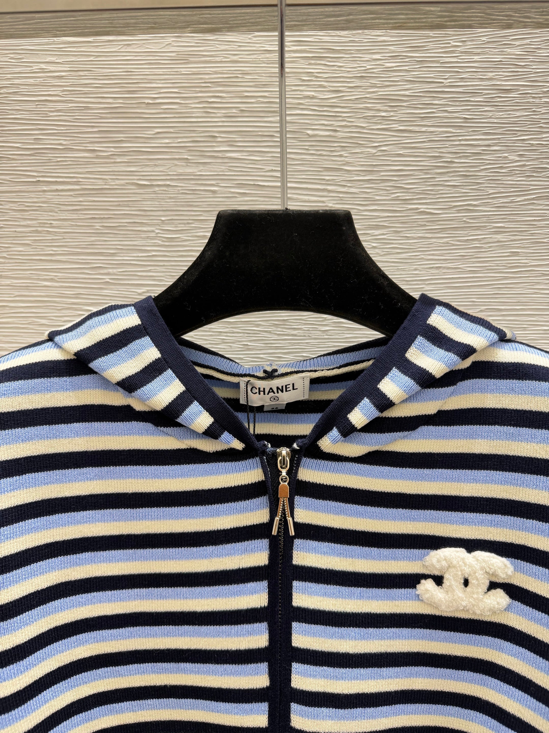 chanel/26 New Double C Stripe Hoodie Knit Cardigan
