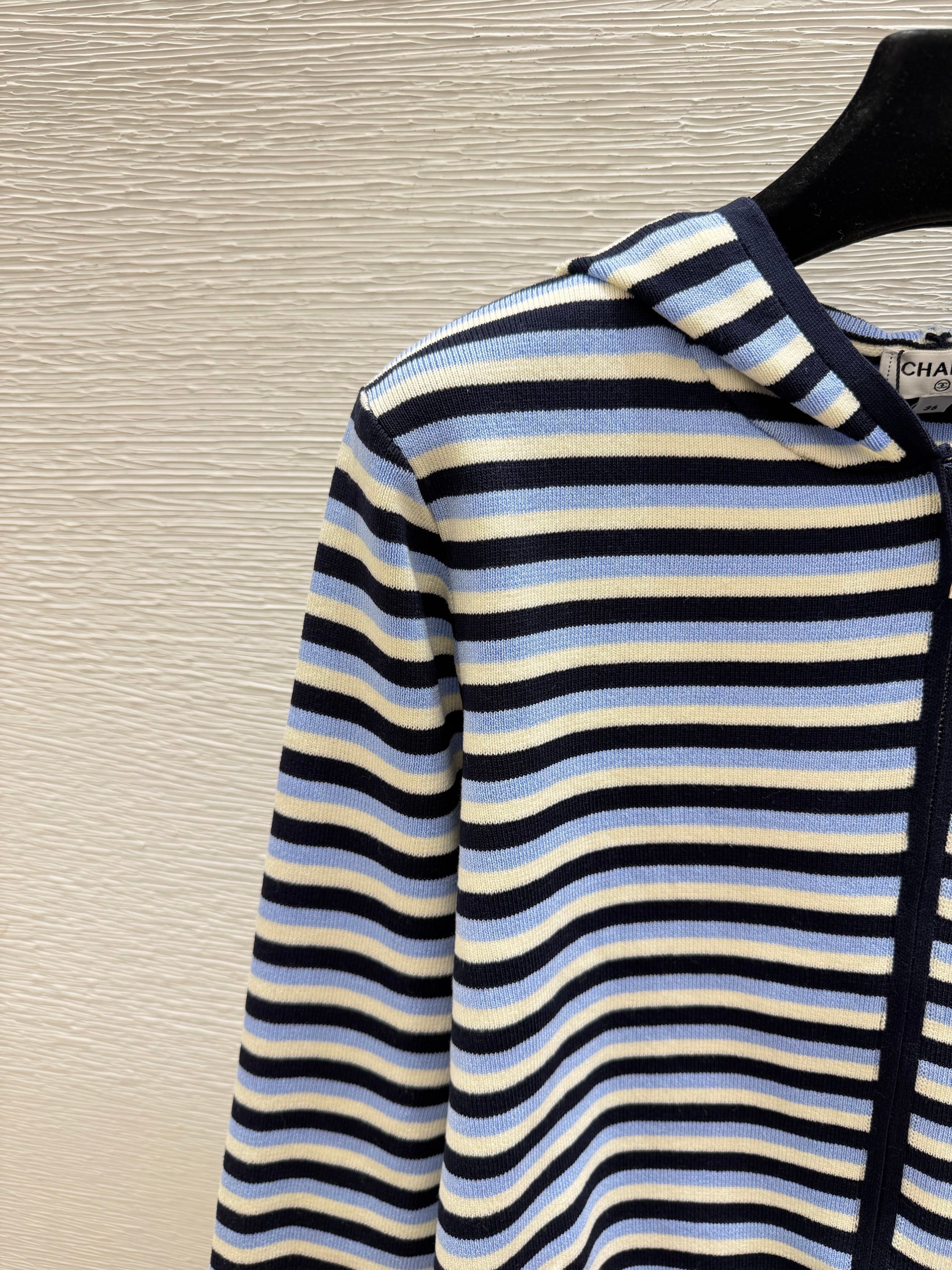 chanel/26 New Double C Stripe Hoodie Knit Cardigan