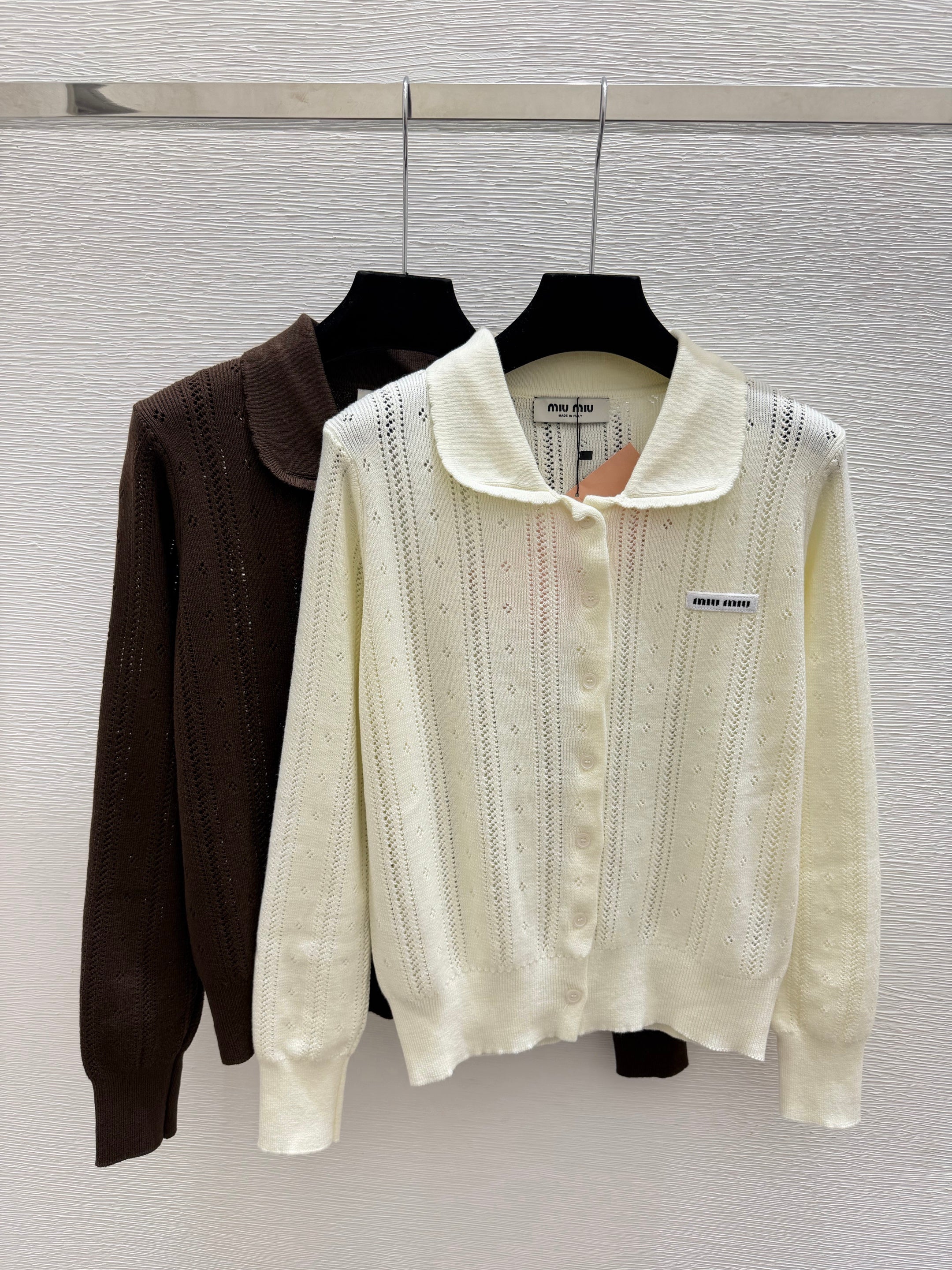 MiuMiu/26 New Doll Collar Hollow Knit Cardigan