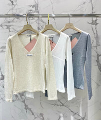MiuMiu/26 New Early Autumn V-Neck Soft Curved Top
